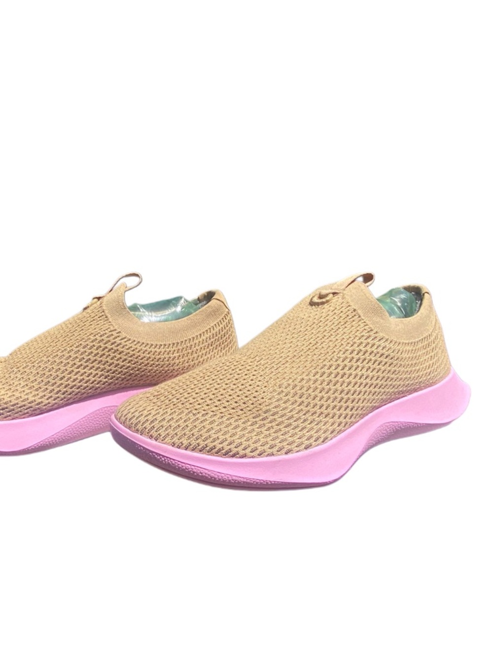 Allbirds Men's Tree Dasher Relay Slip-On Knit Sneaker in Tan with Pink Sole